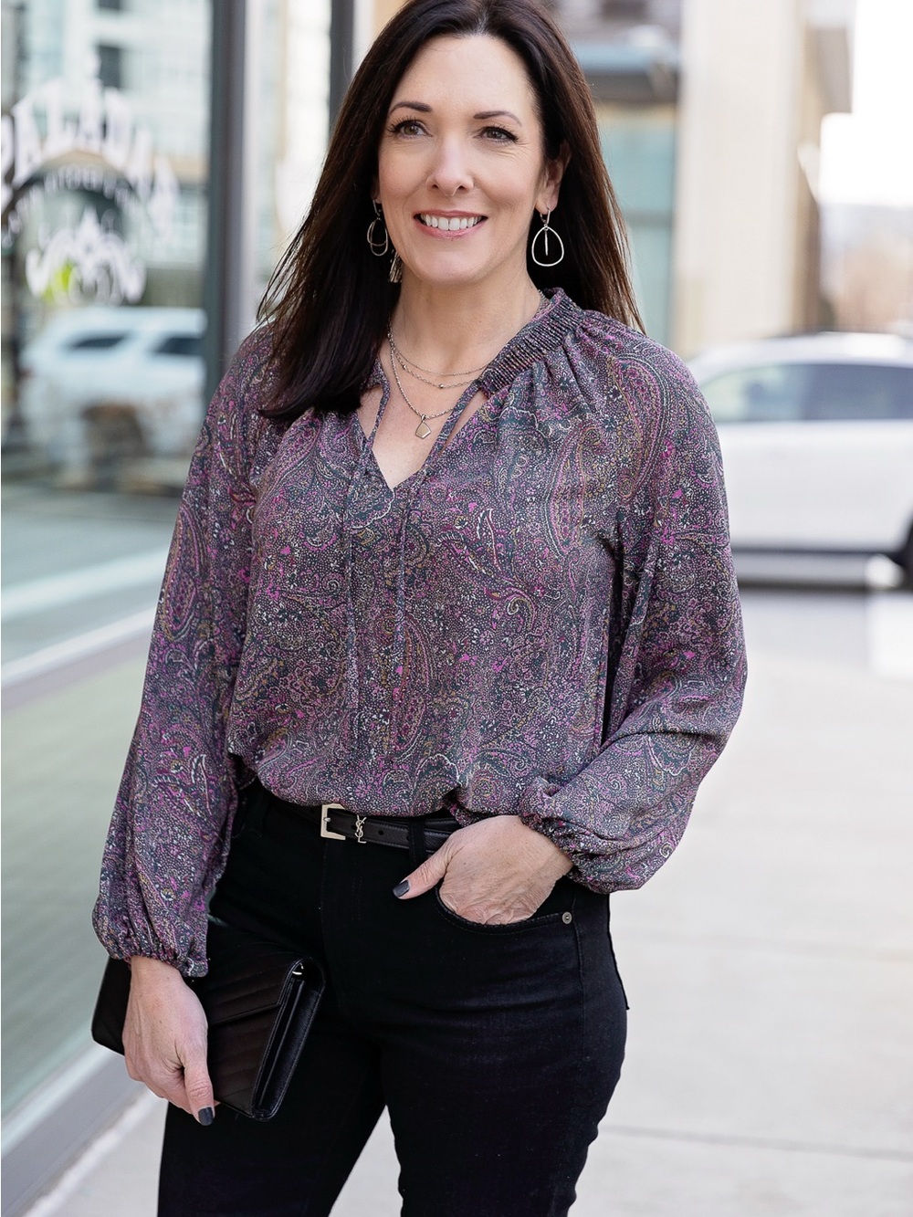 Evereve Mauve Paisley Peasant Blouse